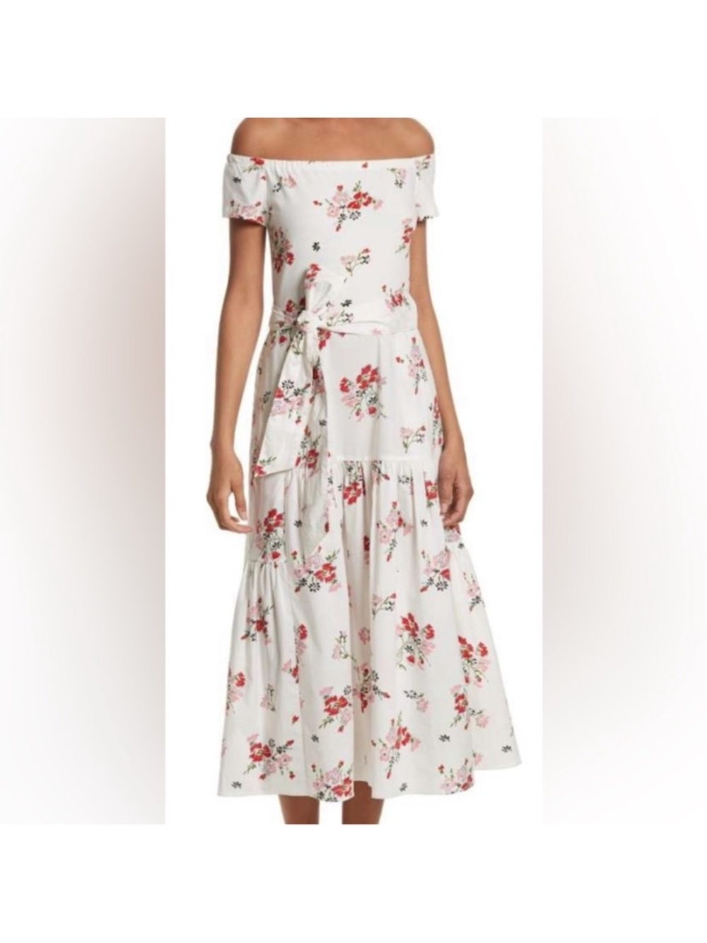 Off-Shoulder White Floral Maxi Dress with Tie Waist Rebecca Tailor M